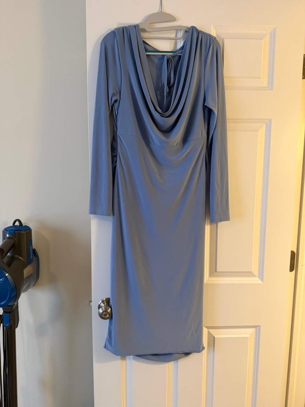 Club L London Dusty Blue Cowl-Neck Long Sleeve Midi Dress